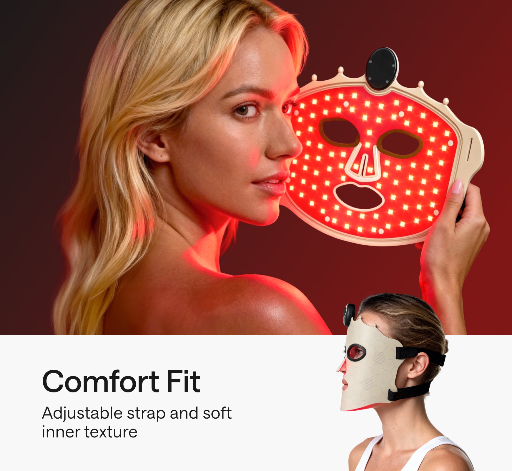 Ulike LED light therapy mask comfort fit with adjustable strap and soft inner texture