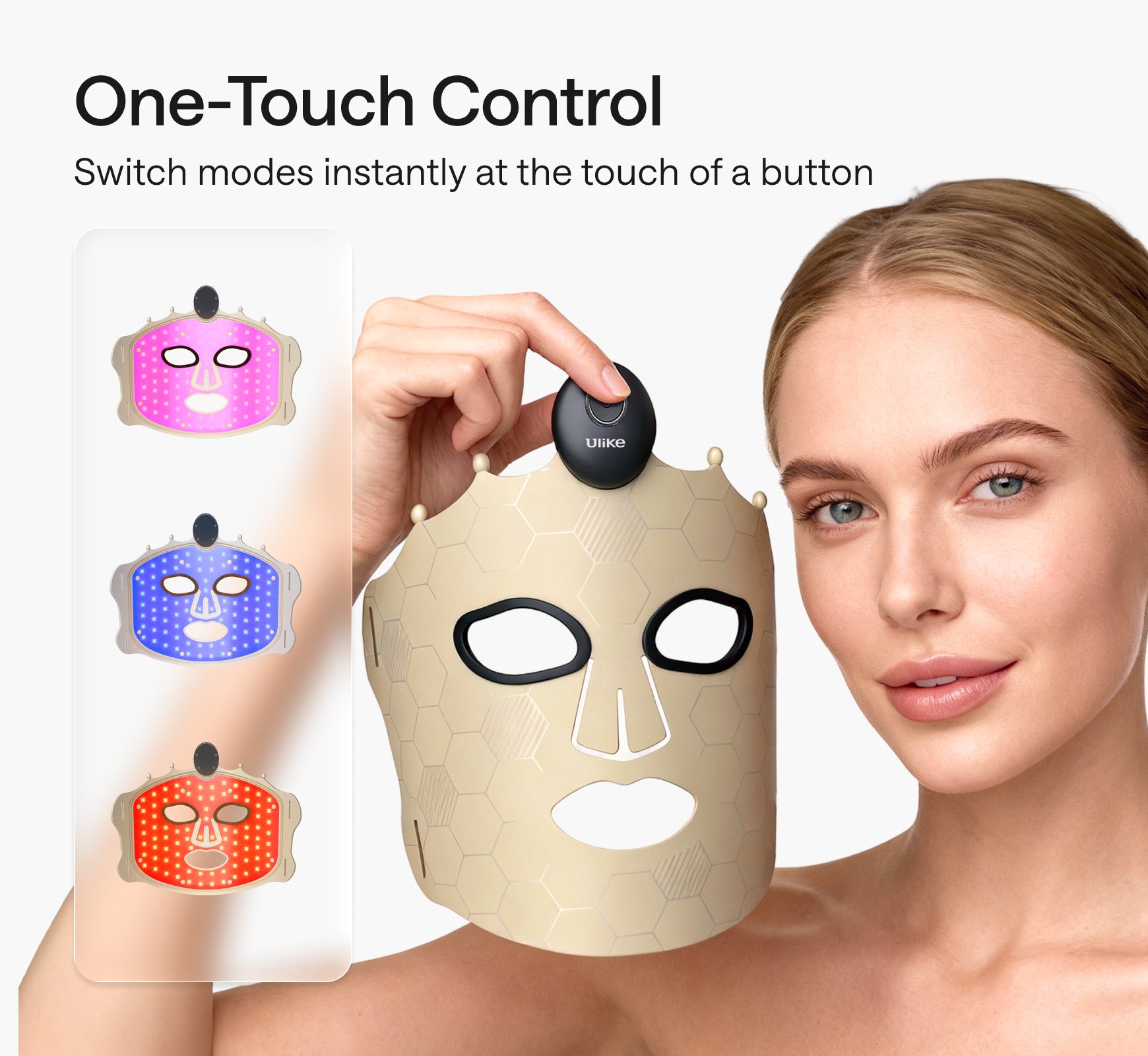 Ulike LED light therapy mask with one-touch control to switch red blue and mixed light modes