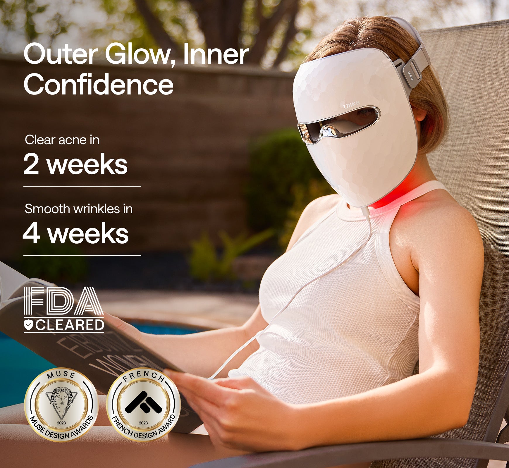 Ulike Reglow LED face mask red light therapy device for acne and wrinkles