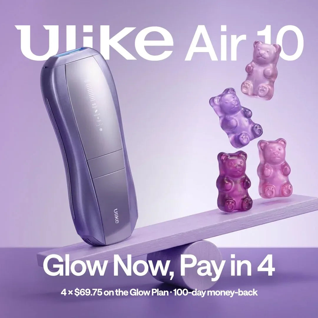 Ulike Air 10 outweighing gummy bears on a seesaw. Glow Now, Pay in 4: 4 × $69.75 on the Glow Plan, 100-day money-back